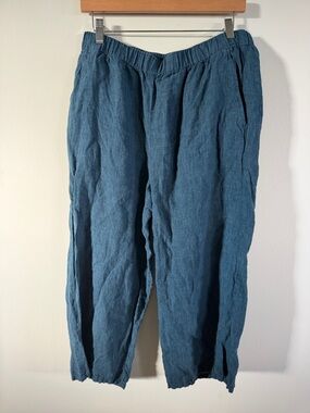 Eileen Fisher Blue Cropped Linen-wide leg Pants medium